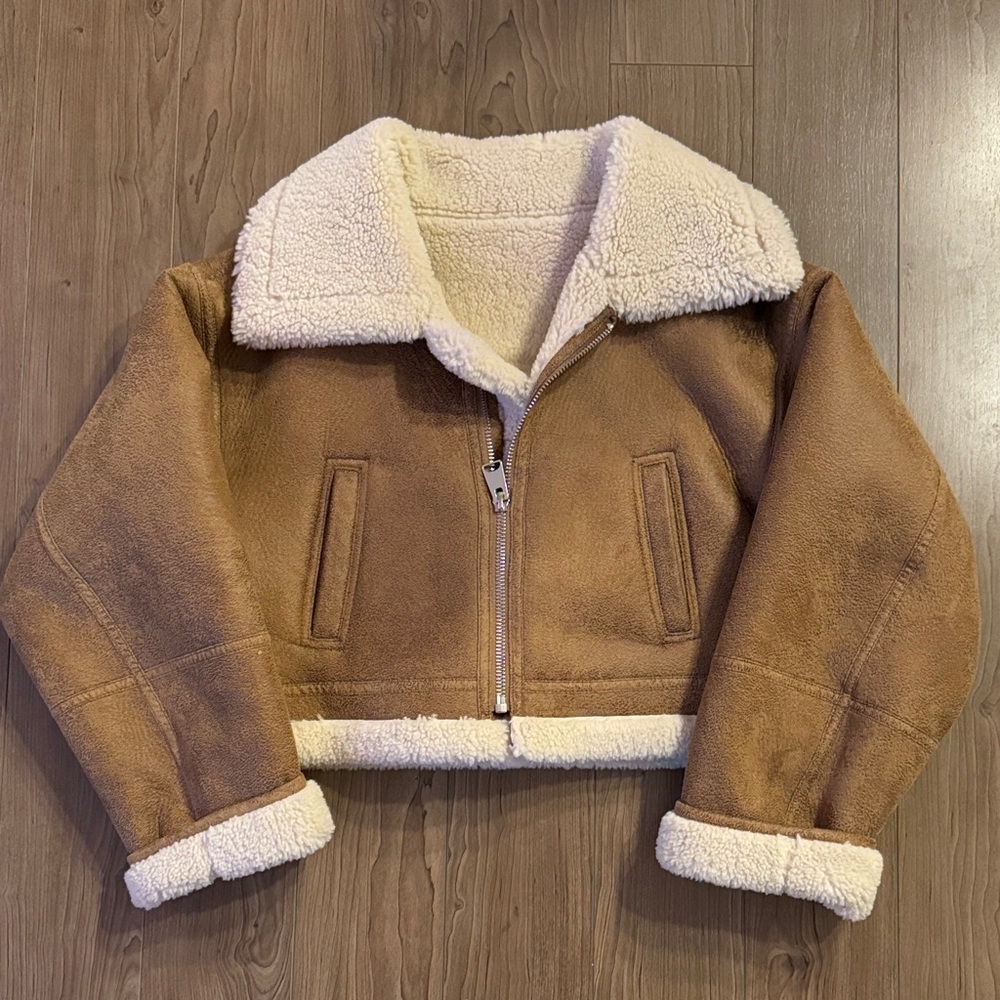 Mango Brown Bomber Jacket with White Trim - Picture 4 of 10